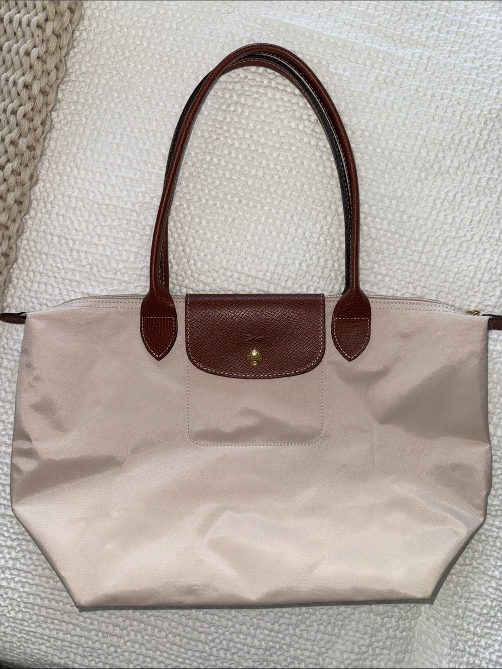 Longchamp- Le Pliage Original Medium Nylon Tote Bag in Paper off-white beige